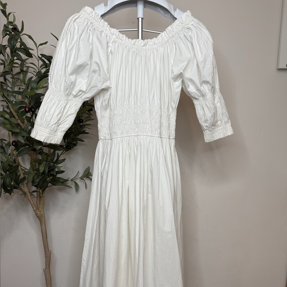 Doen White Puff-Sleeve Smocked Midi Dress - Picture 6 of 12